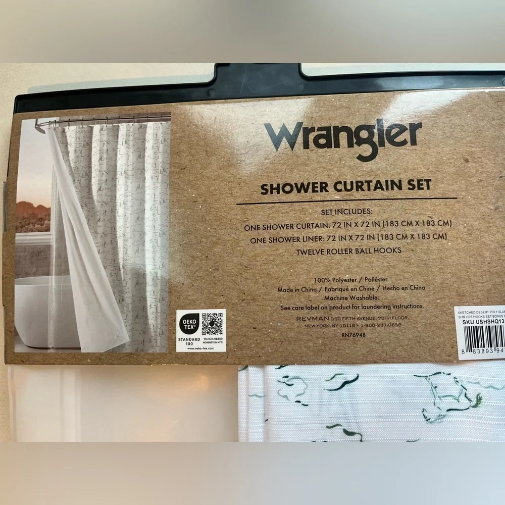 Wrangler Horses Cactus Shower Curtain Set with Teal Hooks